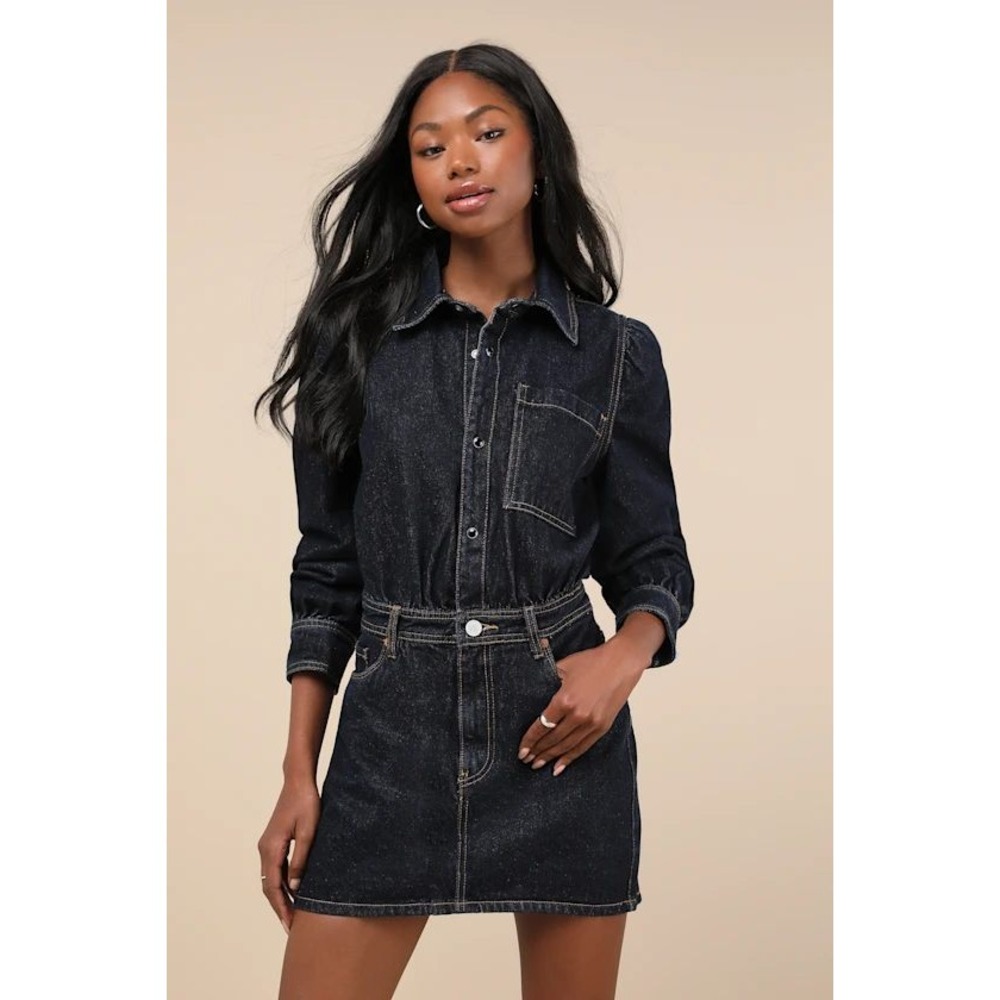 Blank NYC Dark wash‎ Indigo Denim Mini Dress Large